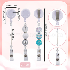 不透明プラスチック製格納式＆ビーズ付きバッジリール10個  カードホルダー  鉄パーツ  ホワイト  168mm  ピン：2mm&nbsp;AJEW-SC0003-09