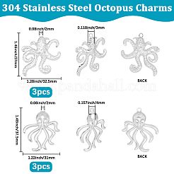 6個2スタイル304ステンレススチールペンダント  タコチャーム  ステンレス鋼色  37~37.5x31~32.5x3~4mm  穴：2mm  3個/スタイル&nbsp;STAS-BBC0007-33