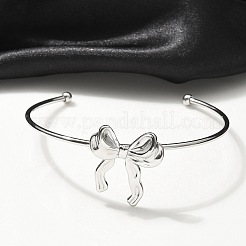 304ステンレススチール製カフバングル  女性のためのトルクバングル  蝶結び  ステンレス鋼色  内径：2-3/8インチ（5.9cm）&nbsp;BJEW-B107-01P