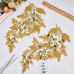 ポリエステル刺繍糸アイロン接着/縫い付けパッチ2個  プラスチック付き  布のアップリケ  花  ゴールド  326x195x4mm&nbsp;PATC-CY0001-36A