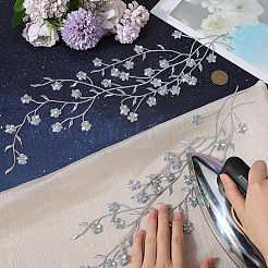 綿刺繍装飾アクセサリー6個  アップリケ  花  銀  450~470x1mm&nbsp;AJEW-GF0014-16B