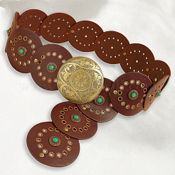 Vintage Alloy & Synthetic Turquoise & PU Leather Disc Coin Waist Belts for Men&nbsp;AJEW-WH0816-102AB