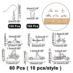 DIYイヤリング作成キット  60個入り6スタイルチベットスタイルアロイペンダント  160個入り真鍮丸カン  100個の鉄のピアスフック  ミックスカラー  ペンダント：11~22x15~26x2~3mm  穴：1~2.5mm  10個/スタイル&nbsp;DIY-AR0001-78