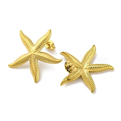 イオンプレーティング（IP）304ステンレススチールヒトデスタッドピアス  18KGP本金メッキ  27x28mm&nbsp;EJEW-D281-06G