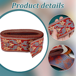 Ethnic Embroidery Polyester Flat Ribbons&nbsp;OCOR-WH0058-98D