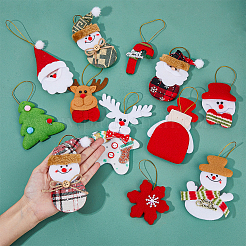 12個 12スタイル クリスマスベルベットペンダントデコレーション ベル付き  クリスマスツリーの吊り下げ装飾用  混合図形  ミックスカラー  144~165mm  ペンダント：107~140x73~98x15~26mm  1個/スタイル&nbsp;FIND-FH0007-54