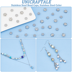 300個 2スタイル 5枚の花びら 304ステンレススチールビーズキャップ  ステンレス鋼色  8x4mmと10x4.5mm  穴：1mm  150個/スタイル&nbsp;STAS-UN0042-43