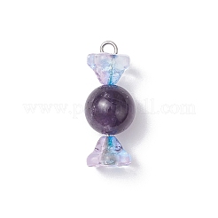 4Pcs 4 Colors Natural Carnelian & Rose Quartz & Amethyst & Green Aventurine & Glass Pendants&nbsp;PALLOY-TA00312