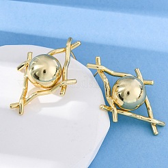 菱形と丸い真鍮のスタッドピアス  鉛フリー＆カドミウムフリー  長持ちメッキ  ラックめっき  18KGP本金メッキ  38.5x27mm&nbsp;EJEW-R025-03G