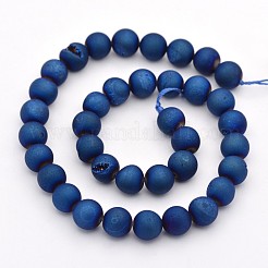 天然瑪瑙ラウンドビーズ連売りを電気メッキ  染め  ブルーメッキ  8mm  穴：1mm  約48個/連  15.3インチ&nbsp;X-G-M211-8mm-02