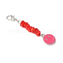 7Pcs Natural Freshwater Shell Chips & Smiling Face Alloy Enamel Pendant Decorations&nbsp;HJEW-JM04198-02