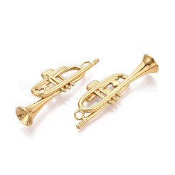 304ステンレスペンダント  トロンボーン  イオンプレーティング（ip）  18KGP本金メッキ  50x18x10~10.5mm  穴：3mm&nbsp;STAS-T068-42G