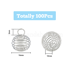 鉄線のペンダント  スパイラルビーズケージペンダント  ラウンド  プラチナ  15~16x14mm  穴：4~5mm  100個/箱&nbsp;FIND-HY0001-75
