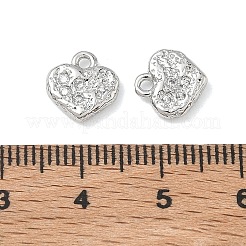 真鍮製ラインストーンペンダント  ハートチャーム  プラチナ  9.5x9.5x2.5mm  穴：1.4mm&nbsp;FIND-H068-01P