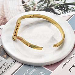 イオンプレーティング（IP）304ステンレススチール製ヒンジ付き女性用バングル  艶消し  18KGP本金メッキ  内径：2-1/4x1-7/8インチ（5.8x4.9cm）&nbsp;BJEW-A011-20G