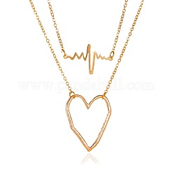 女性用二重層合金 ECG とハートペンダントネックレス  ゴールドカラー  20.47インチ（52cm）&nbsp;WGD710A-01