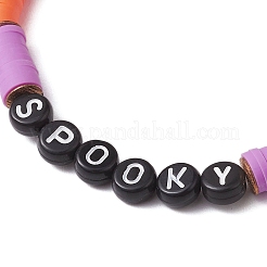Halloween Word Acrylic & Handmade Polymer Clay Beaded Stretch Bracelets&nbsp;BJEW-JB10887