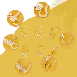 48pcs6スタイル真鍮フレンチフックピアスのパーツ  水平ループ付き  ゴールドカラー  13~16.5x8~11x1.5~6mm  穴：1.4~1.8mm  ピン：0.7~0.8mm  8個/スタイル&nbsp;KK-AR0003-59G