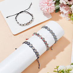 4Pcs 4 Style Saint Benedict Medal Alloy Braided Bead Bracelets Set&nbsp;BJEW-AN0001-69