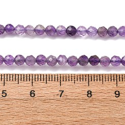 天然石アメジストビーズ連売り  多面カット  ラウンド  4~4.5mm  穴：0.7mm  約91~93個/連  15.35~15.51インチ（39~39.4cm）&nbsp;G-C226-B06-4mm