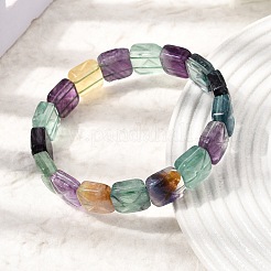 Natural Rainbow Fluorite Square Beaded Stretch Bracelets for Women&nbsp;GG-CBA3F02-06