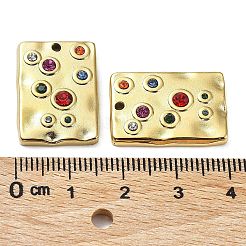 イオンプレーティング（IP）304ステンレスペンダント  カラフルなラインストーン付き  長方形のチャーム  18KGP本金メッキ  22.5x16x3mm  穴：1.2mm&nbsp;STAS-Q254-24G
