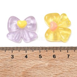 ツートンカラーの透明樹脂とグリッターパウダーのカボション  ハートでちょう結び  ミックスカラー  20x2.5x7.5mm&nbsp;RESI-A055-06