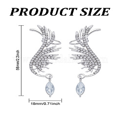 女性用合金ガラスダングルカフイヤリング1組  妖精の羽  プラチナ  54~56x18mm&nbsp;EJEW-LP0012-15