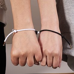 ハート＆ラウンドマグネットクラスプカップルブレスレットDIYメイキングキット  304ステンレススチールとコットンコードブレスレットの製作を含む  合成石と天然石のビーズ  合金、真鍮、304ステンレス鋼の金具とチャーム  伸縮性のある糸  ミックスカラー  チェーンブレスレット作り：50cm  コードブレスレット作り：2個/セット&nbsp;DIY-SZ0006-27