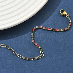304 Stainless Steel Paperclip Chain & Rhinestone Cup Chains  Bracelets for Women&nbsp;BJEW-D456-06G-03