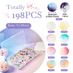 198個 9色 フロスト加工 ベーキングペイント クラックル ガラスビーズ グリッターパウダー入り  ツートン  ラウンド  ミックスカラー  10x9.5mm  穴：1.8mm  22個/カラー&nbsp;DGLA-TA0001-23