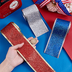 3 Rolls 3 Colors Sparkle Polyester Ribbon with Glitter Powder&nbsp;OCOR-PH0005-54