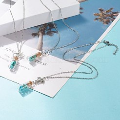 合成ターコイズチップペンダントネックレスセット付き3本3スタイルガラス瓶  女性のための合金タートルヒトデ波チャーム付きボトルネックレスを望みます  17.91インチ（45.5cm）  1個/スタイル&nbsp;NJEW-JN03841