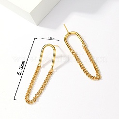304ステンレススチールダングルスタッドピアス  チェーンタッセルイヤリング  ゴールドカラー  アーチ  53x18mm&nbsp;RS5522-03