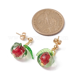 304ステンレススチールダングルスタッドピアス  ガラスの柿のドロップイヤリング  ミックスカラー  26~27x13~15mm&nbsp;EJEW-JE05681