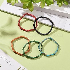 天然インペリアルジャスパー（染め）竹棒形状ビーズストレッチブレスレット  男性女性のためのアクセサリー用原石ジュエリー  ミックスカラー  1/4インチ（0.5cm）  内径：2-1/8インチ（5.5cm）&nbsp;BJEW-JB09098