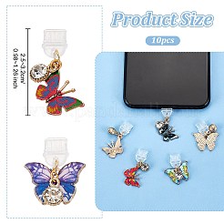 PVCモバイル防塵プラグ  合金ラインストーンと合金エナメルペンダント付き  蝶  ミックスカラー  2.5~3.2cm  10個/セット&nbsp;PALLOY-AB00207