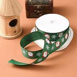 クリスマスプリントのポリエステル製グログランリボン 1 ロール  サンタクローススノーフレークフラットリボン  グリーン  1インチ（25mm）  約20.00ヤード（18.29m）/ロール&nbsp;OCOR-YW0001-05B