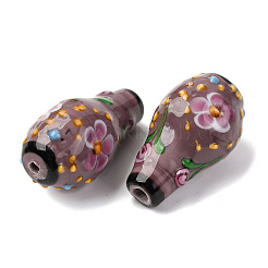 手作りランプワークビーズ  花柄の凹凸のある花瓶  ロージーブラウン  29~31x17x16.5mm  穴：2mm&nbsp;LAMP-F041-01E