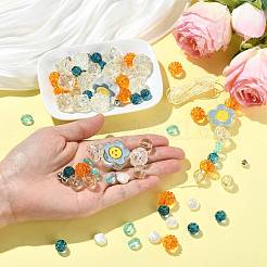 DIY ストレッチ ブレスレット メイキング キット  ラウンド、シェル、ランタン、オーバル、フラワーアクリル、プラスチックイミテーションパールビーズを含む  ミックスカラー  ビーズ：6.5~13x0.8~8x0.8~9.5mm  穴：1.5~3.5mm  108個/セット&nbsp;DIY-FS0003-98
