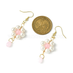 貝殻パールとガラスのダングルイヤリング  花と涙  女性のための  ミスティローズ  60x20mm&nbsp;EJEW-JE05931-01