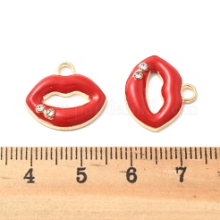 合金エナメルチャーム  ラインストーン付き  チャームリップ  ゴールドカラー  15x17x3mm  穴：2.5mm&nbsp;FIND-U033-01G