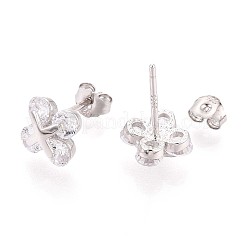 925 Sterling Silver Micro Pave Clear Cubic Zirconia Clover Stud Earrings&nbsp;STER-N016-80P