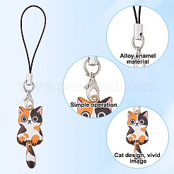 合金エナメル携帯ストラップ  猫  ミックスカラー  8.8~102cm  18個/セット&nbsp;HJEW-HY00008