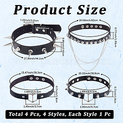 4Pcs 4 Styles Gothic Style Spiked Rivet Imitation Leather Chocker Necklaces&nbsp;NJEW-CL0001-19
