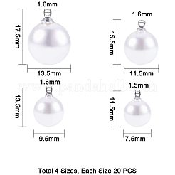樹脂模造パールペンダント  プラチナメッキ合金パーツ  ラウンド  ホワイト  74x73x25mm  約80個/箱&nbsp;RESI-PH0001-09