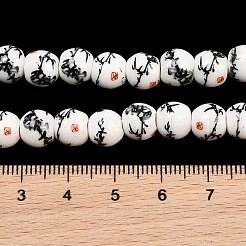 Handmade Flower Printed Porcelain Ceramic Beads Strands&nbsp;PORC-M006-8mm-02
