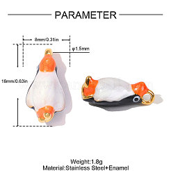 304ステンレススチールエナメルペンダント  ペンギンチャーム  イオンプレーティング（ip）  長持ちメッキ  鏡面研磨仕上げ  18KGP本金メッキ  16x8mm  穴：1.5mm&nbsp;STAS-OY011-88G