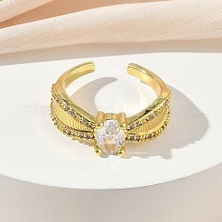Brass Micro Pave Cubic Zirconia Cuff Open Rings&nbsp;RJEW-C163-06G