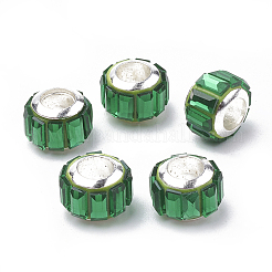 ガラスヨーロピアンビーズ  大穴ビーズ  真鍮コアと  多面カット  ロンデル  プラチナ  グリーン  9x7mm  穴：5mm&nbsp;GPDL-S039-02B